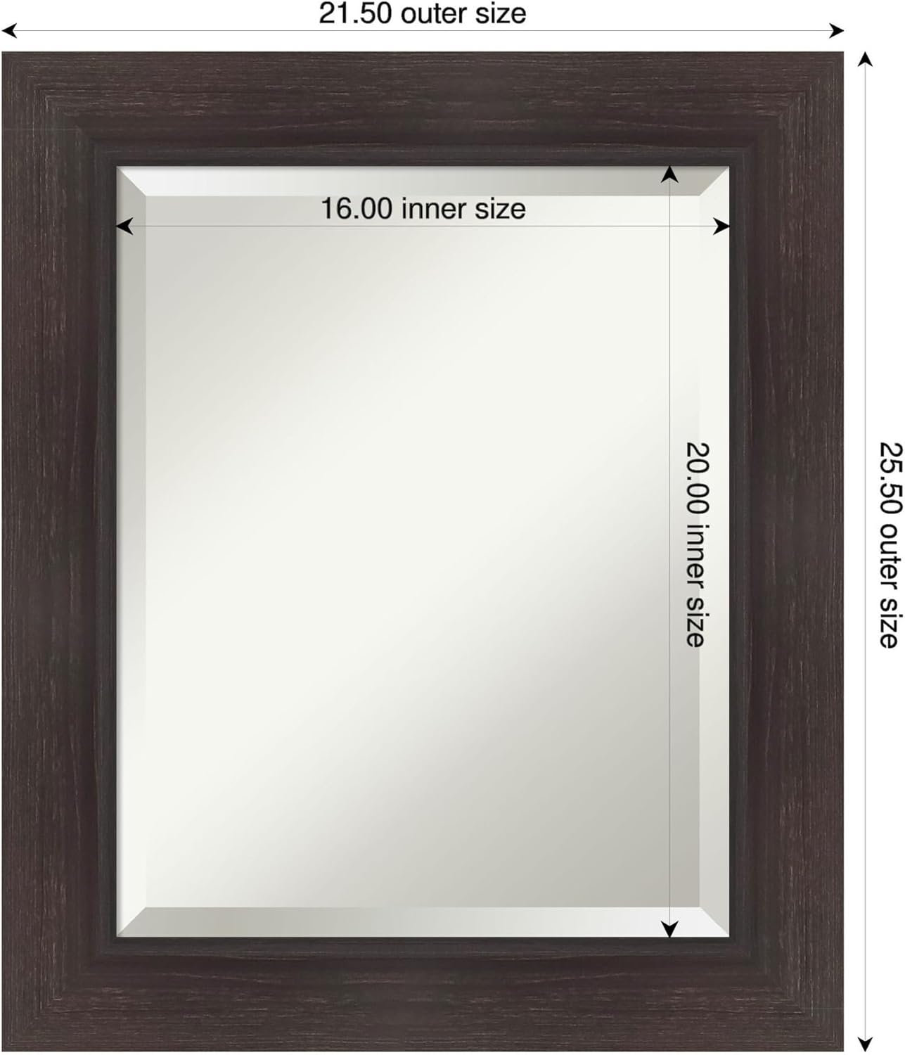 Amanti Art Brown Wall Mirror 26x22 Sloped Espresso Rectangle Bathroom Mirror for Wall Decor Living Room, Small Modern Contemporary Frame, Hangs Horizonally and Vertically, Bathroom Decor, Beveled Edge