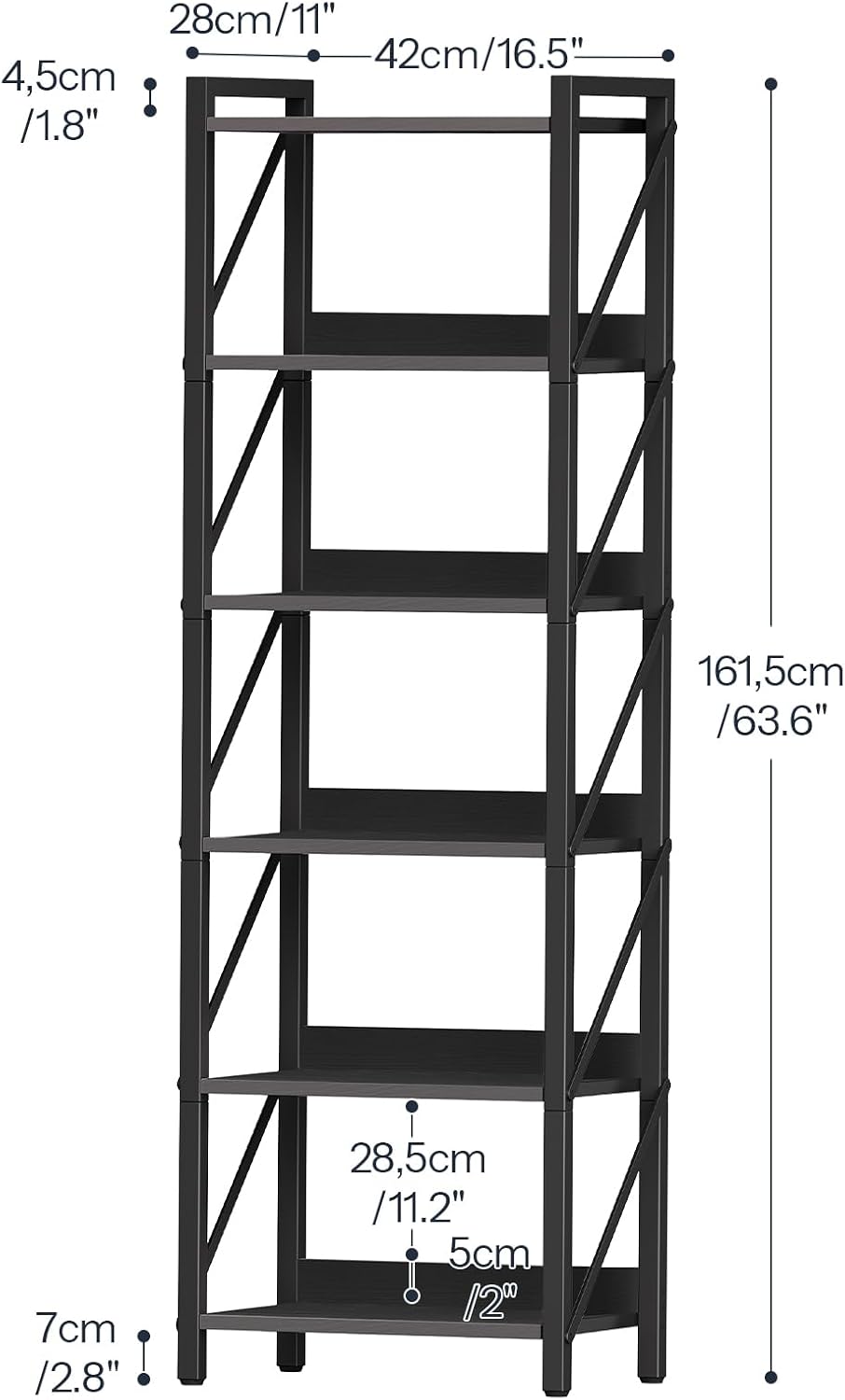 HOOBRO Bookshelf, 6-Tier Industrial Bookcase, Book Shelf Storage Organizer, Tall Bookshelf with Metal Frame for Living Room, Bedroom, Home Office, Kitchen, Black BB72SJ01