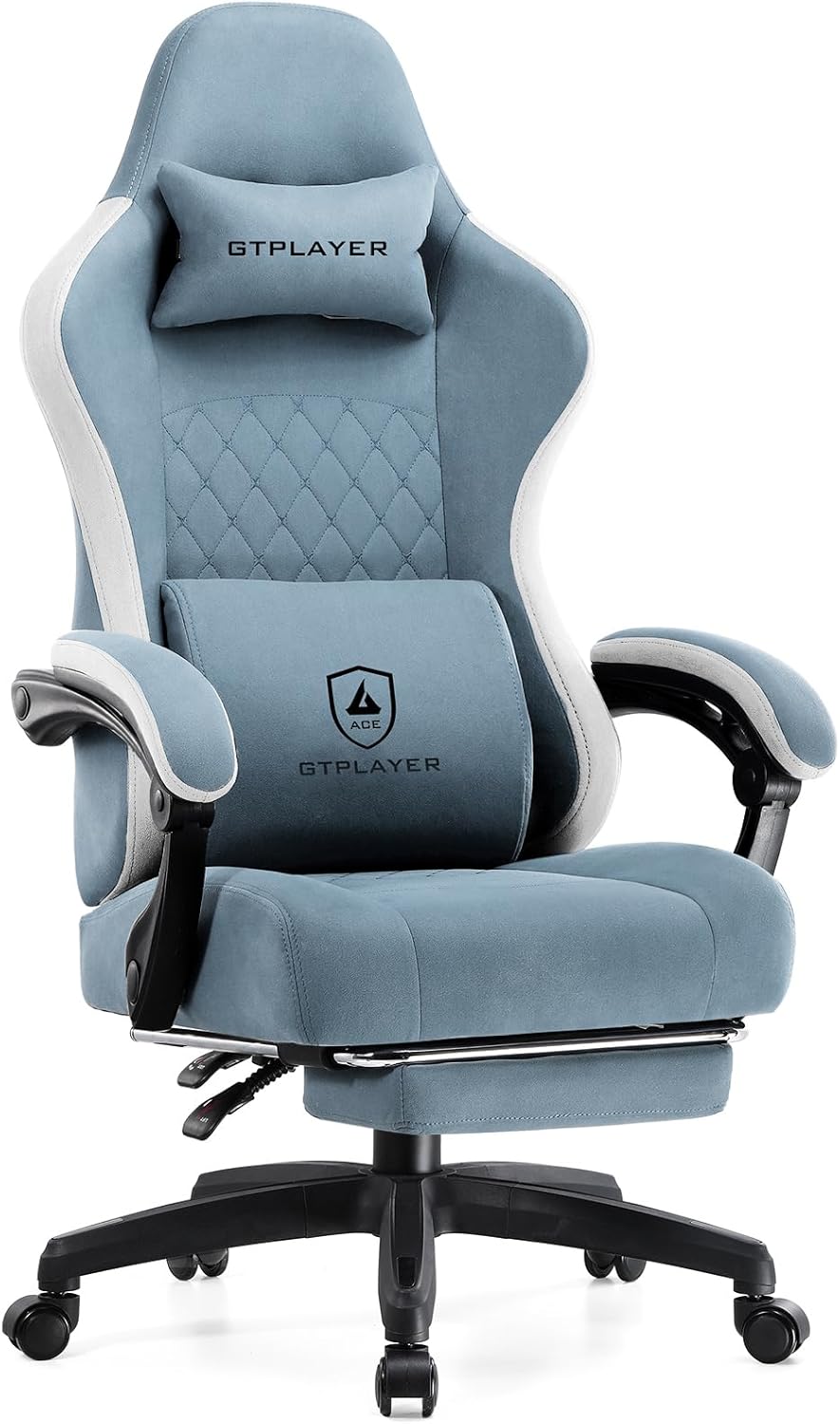 GTPLAYER Office Chair, Gaming Computer Desk Fabric Chair with Footrest, High Back Ergonomic Office Chair with Pocket Spring Lumbar Support and Linkage Armrests Adjustable Height Swivel for Home Task