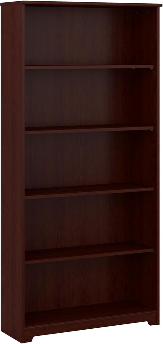 Bush Furniture Tall 5 Shelf Bookcase, Large Open Bookshelf, Sturdy Display Cabinet for Living Room or Home Office, Cabot Collection, Harvest Cherry