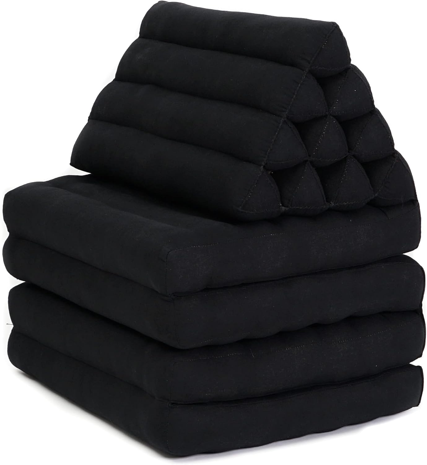 Leewadee Comfortable Japanese Floor Mattress - Thai Floor Bed with Triangle Cushion - Futon Mattress - XL Extra Long Thai Massage Mat, 89 x 20 inches, Black, Kapok Filling