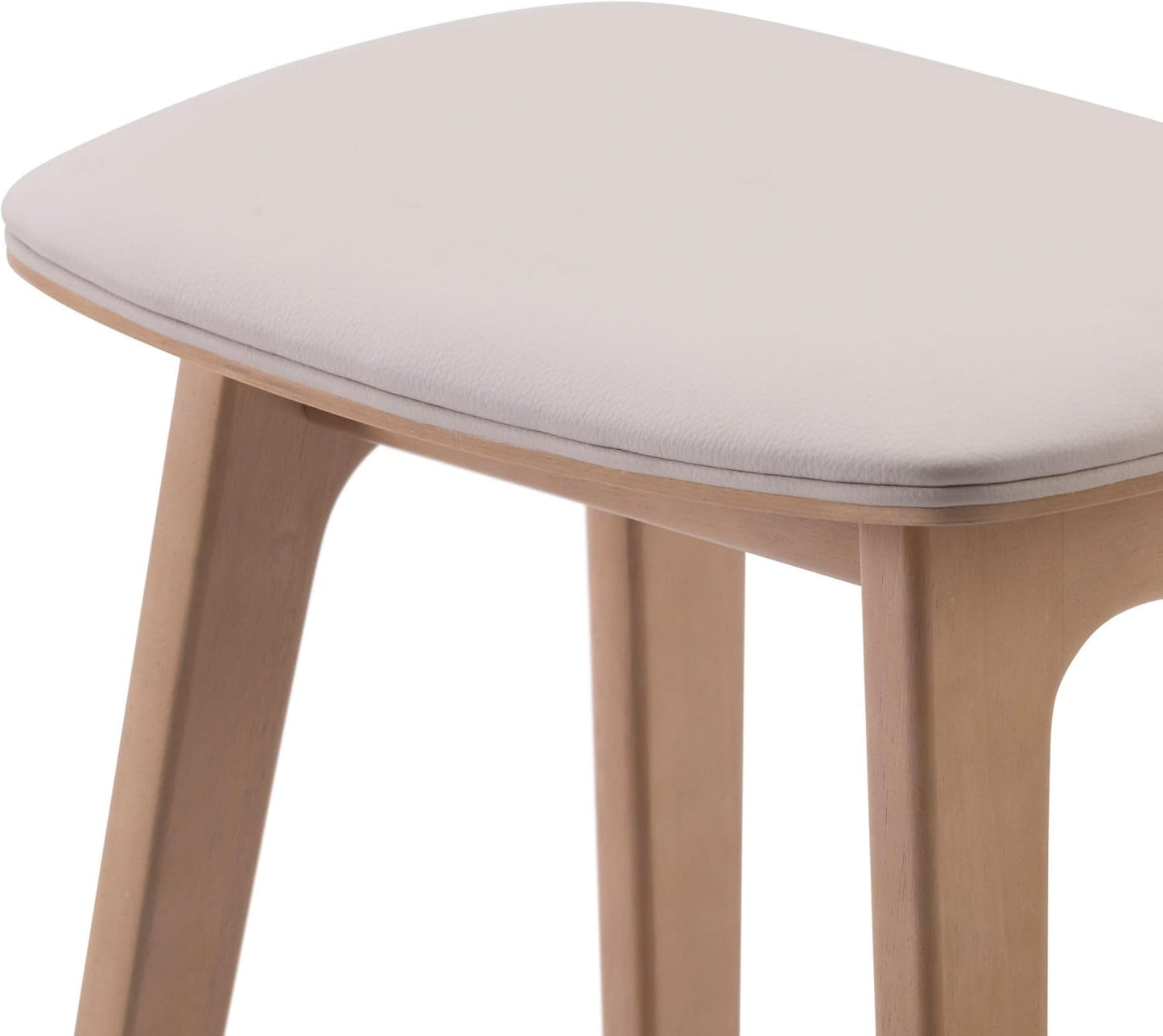 Plank+Beam Beryl Counter Height Stool - Mid-Century Modern Rubberwood Bar Stool with Faux Leather Seat, Metal Footrest, Easy Assembly, 4-Pack, Blonde/Sesame