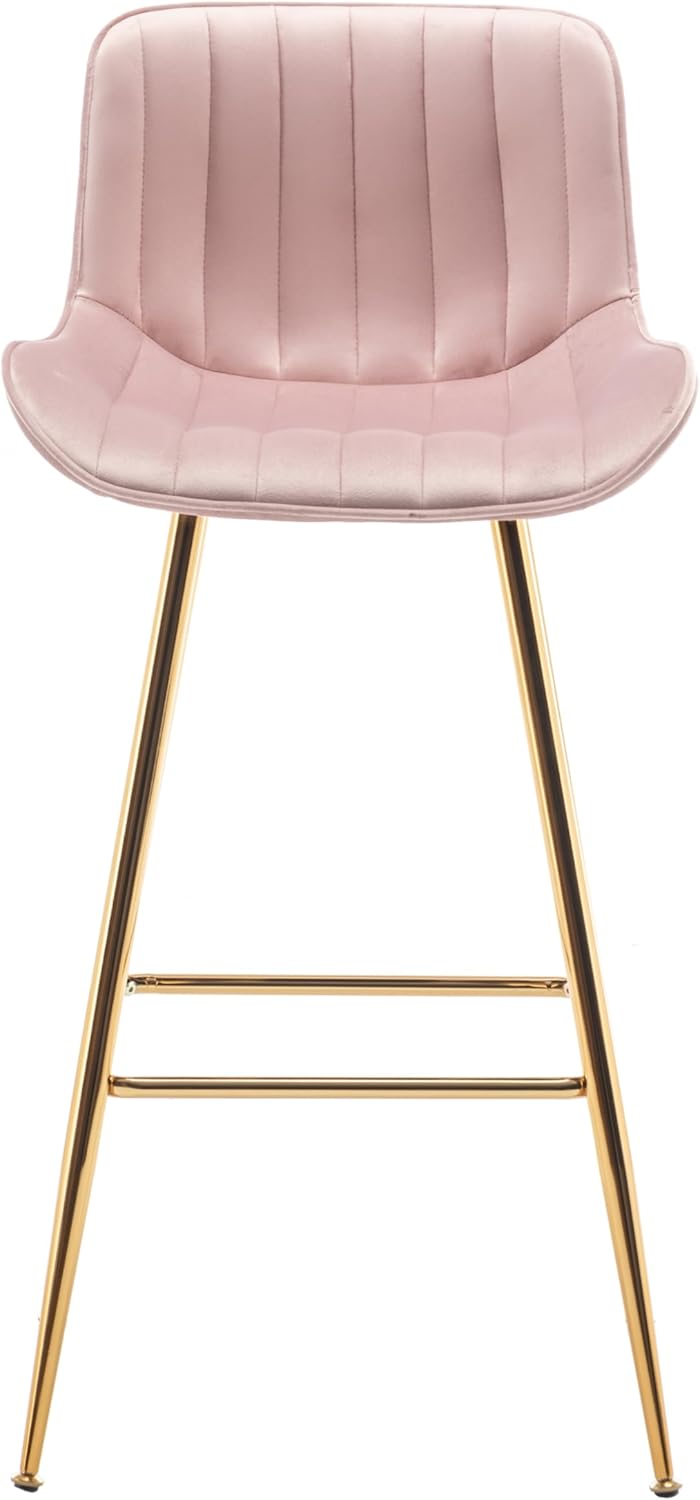 Sidanli 29 Inch Bar Stools Set of 2, Pink Counter Stools with Back and Gold Plated Legs, Upholstered Barstools for Bar, Living Room, Kitchen Counter, Farmhouse