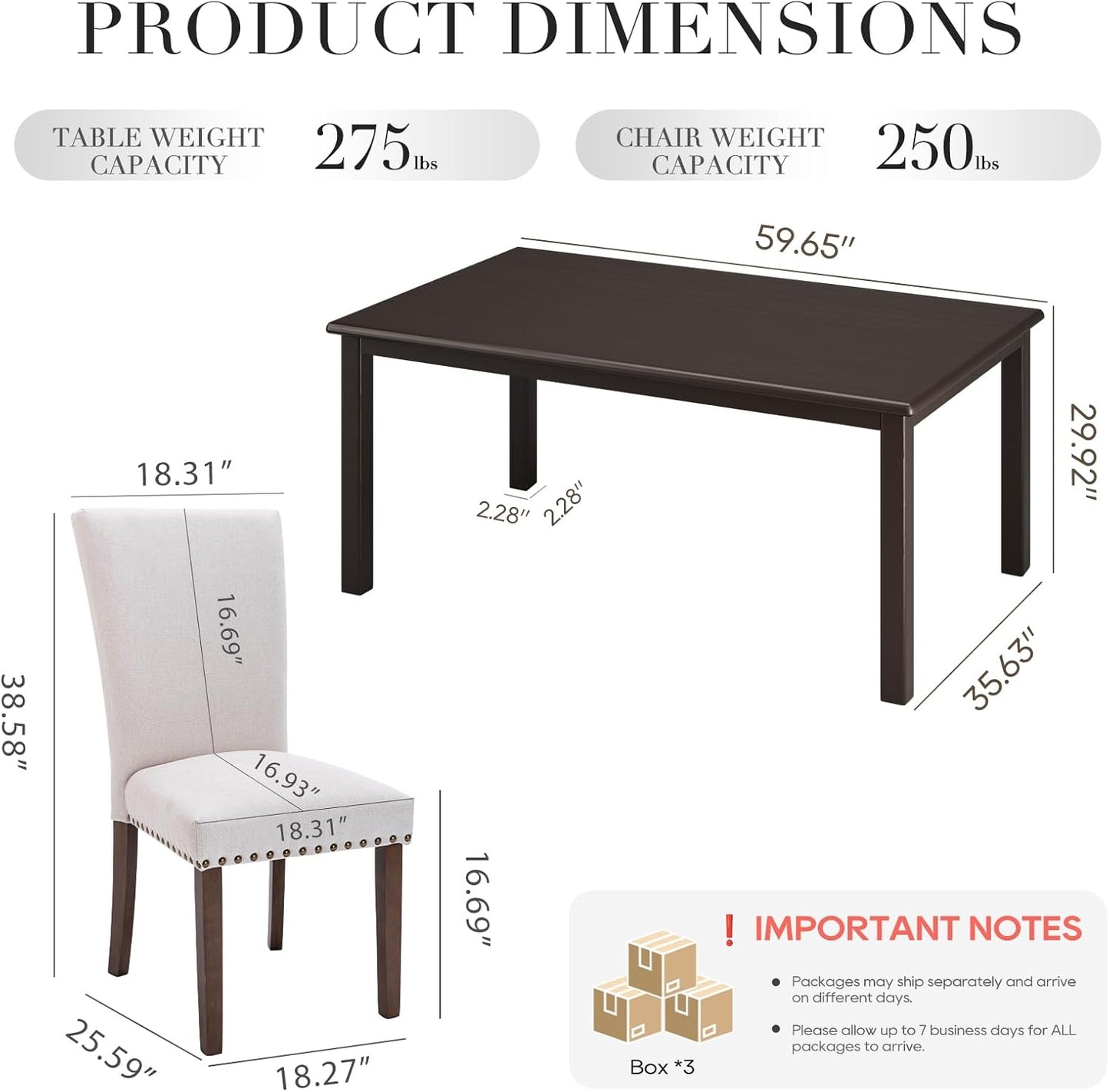 COLAMY 5-Piece Dining Table Set for 4, 60" Rectangular Kitchen Wood Table with 4 Nailhead Dining Room Chairs, Brown/Beige