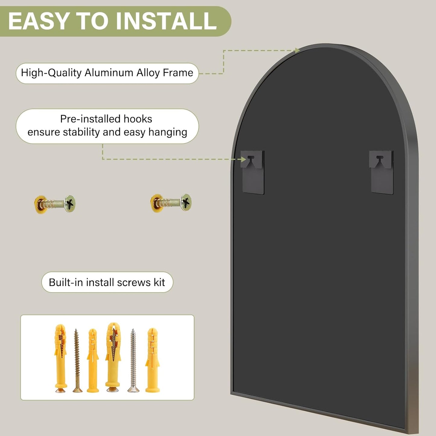 24"x36" Black Arched Bathroom Mirror - Wall Mirror for Bathroom, Metal Frame Vanity Mirror, Dresser Mirror, Arch Decorative Mirrors for Living Room, Bedroom, Entryway, Mantle