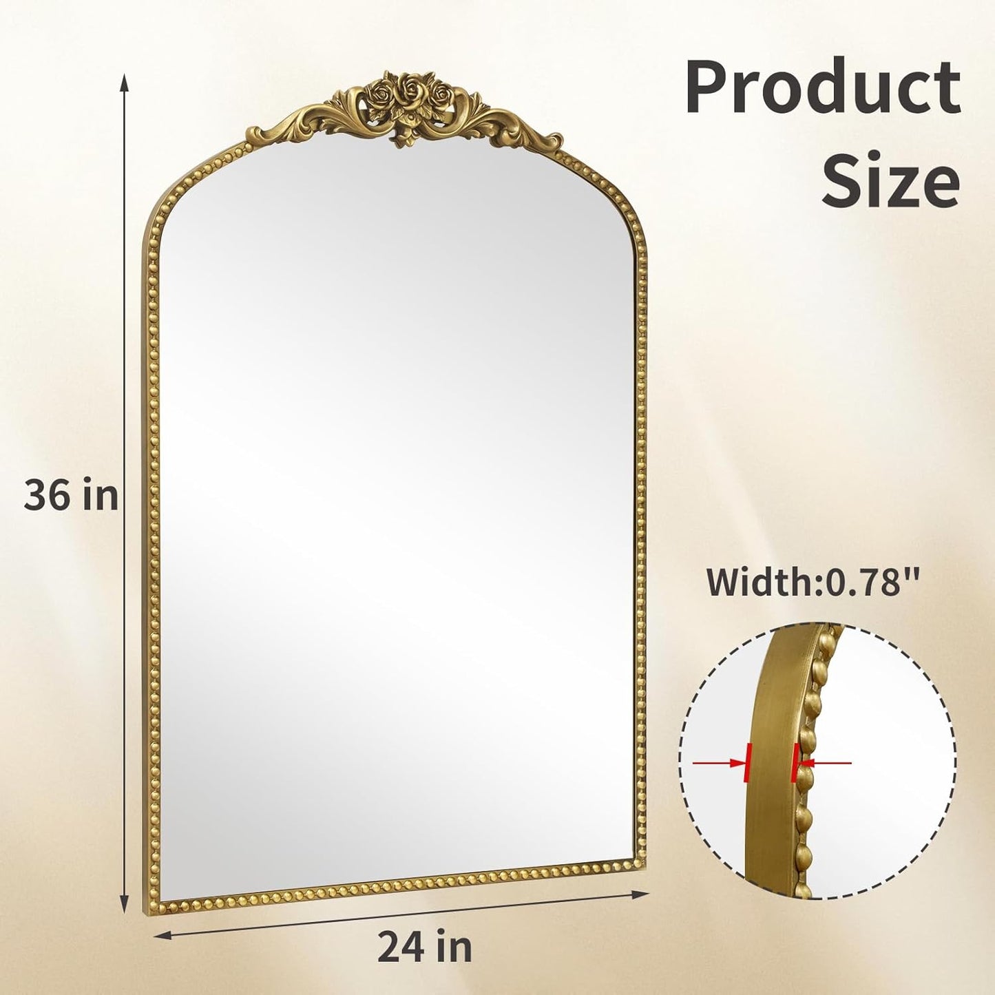 AIXI HOME Vintage Gold Arched Mirror 24"x36", Traditional Arendahl Antique Mirror with Ornate Metal Frame, Baroque Wall Mounted Mirrors for Entryway/Bathroom/Living Room/Hallway/Bedroom