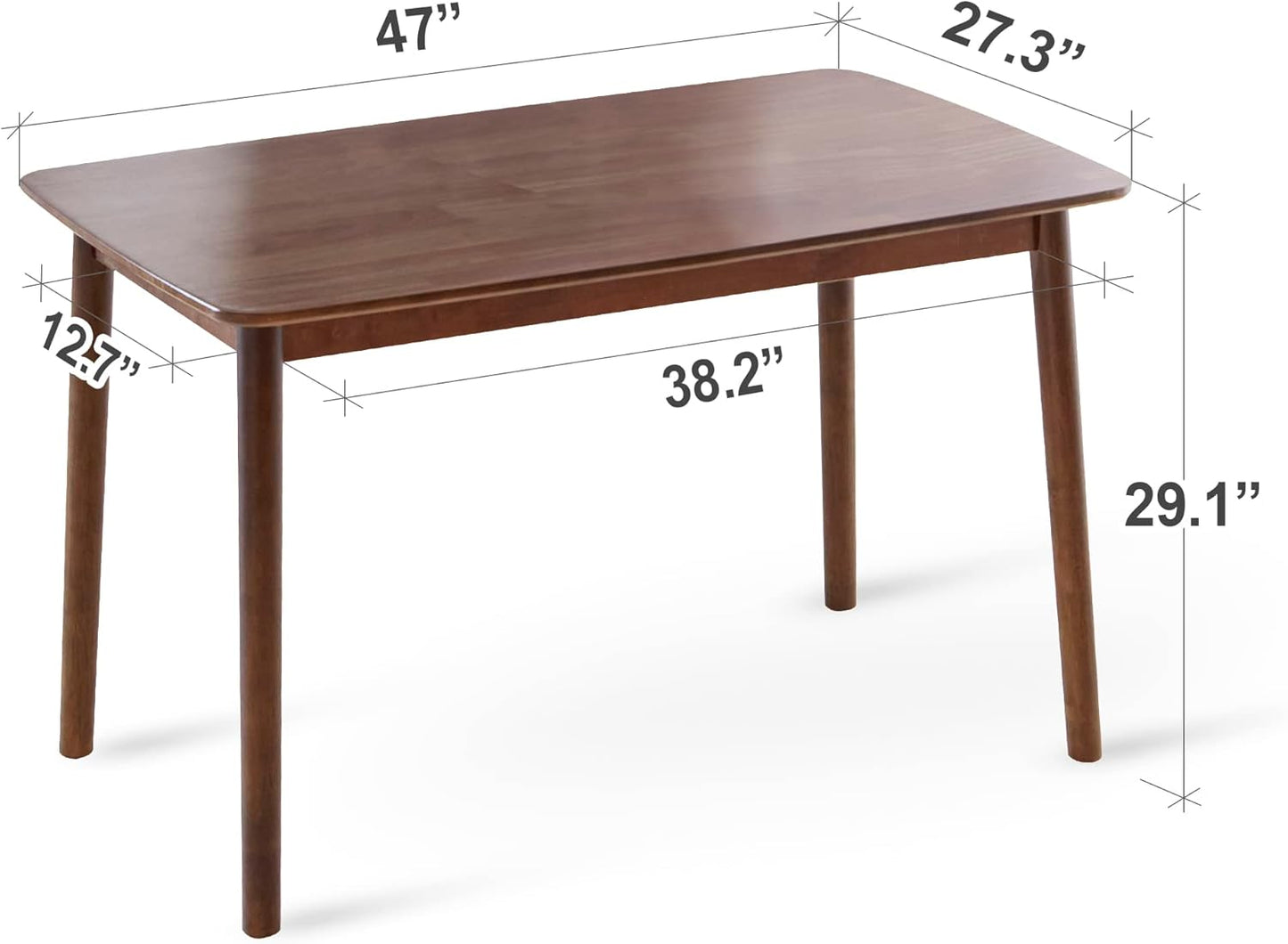 Livinia Aslan 47" Malaysian Oak Rectangular Wooden Dining Table/Solid Wood Kitchen Desk (Walnut)