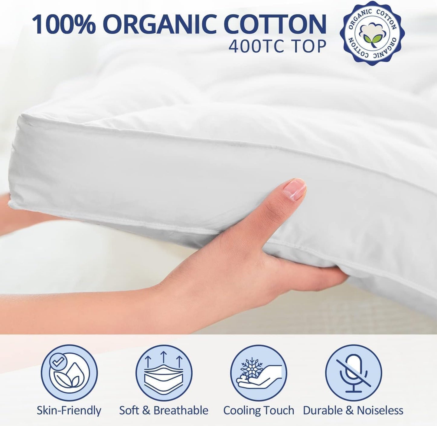 ELEMUSE 1300 GSM Overfilled Mattress Topper Queen with Baffle Box Design,Extra Thick Cooling Pillow Top Pad, 400TC Cotton Cover, Plush & Support Snow Down Alternative, White