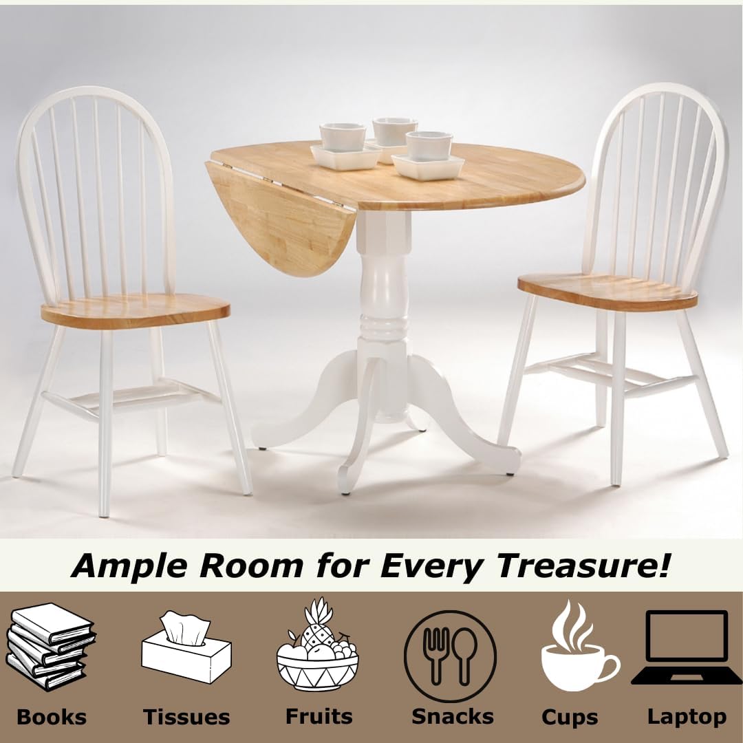42" Round Dual Drop Leaf Pedestal Dining Table, Solid Wood, Easy Assembly, 20mm Top Thickness, Kitchen/Dining Room, Includes Two 9" Drop Leaves, Durable Parawood Construction, Unfinished
