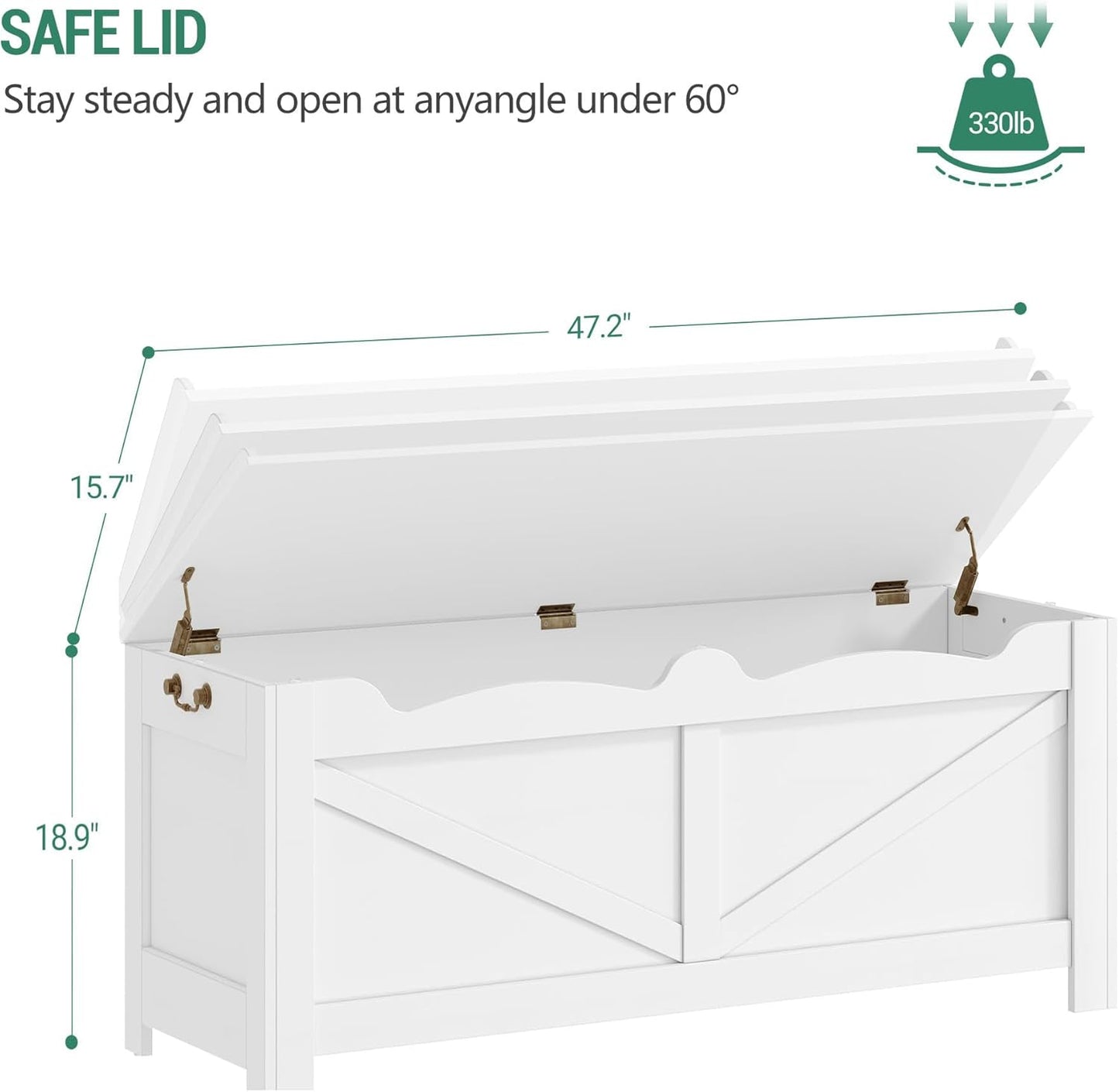 47.2" Storage Chest, Extra Large Storage Trunk with 2 Safety Hinges, Wooden Box Bench, Lift-Top Organizer Chest, Shoe Bench for Entryway, Bedroom, Living Room, White SB14503X