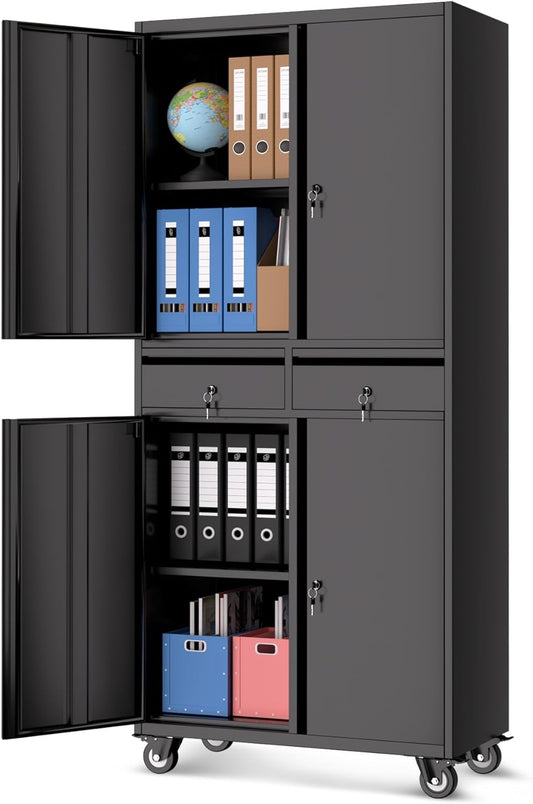 Garvee Metal Storage Cabinet, 73 Inch Garage Storage with Locking Doors and Adjustable Shelves, Heavy Duty Tool Cabinet with 2 Drawers