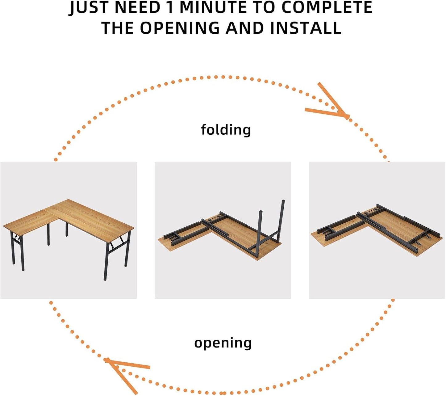 DlandHome Reversible L-Shaped Desk Large Corner Desk Folding Table Computer Desk Home Office Table Computer Workstation, Teak DND-ND11-TB
