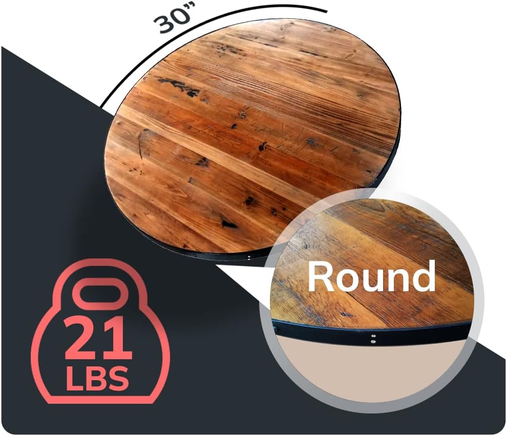 Reclaimed Wood Table Top - Rustic Recycled Wooden Piece Perfect for Signs, Kitchens, Dining and Coffee Table Tops (Reclaimed Wood Table Top with Metal Edge, 30” Round)