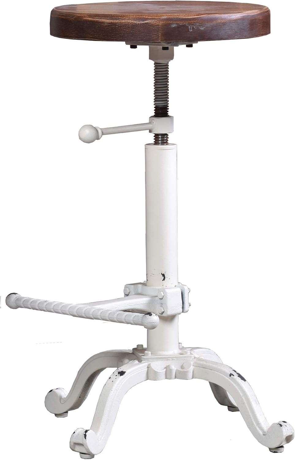 Topower Industrial Retro Vintage Farm Wooden Tractor Stool Kitchen Swivel Height Adjustable bar Stool (Antique White)