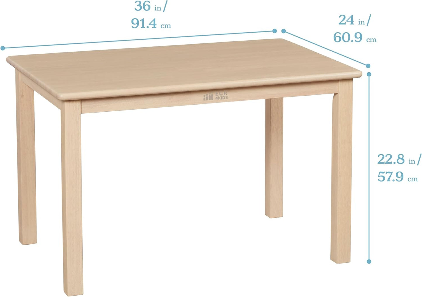 ECR4Kids 24in x 36in Rectangular Hardwood Table and Chair Set, 12in Seat Height, Kids Furniture, Antique White