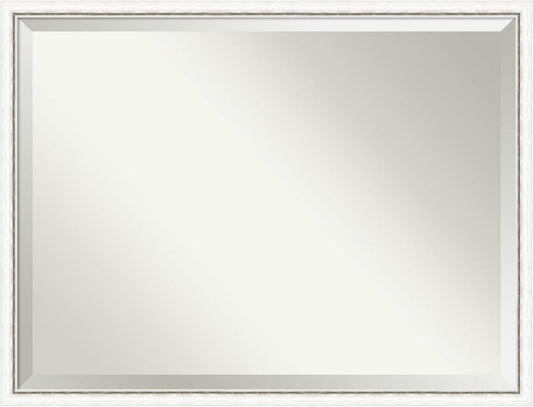 Amanti Art White Bathroom Mirror for Over Sink, 32x42 Morgan White Silver Rectangle Vanity Mirror, X-Large Modern Contemporary Wood Frame, Hangs Horizonally and Vertically, Bathroom Wall Decor from WI