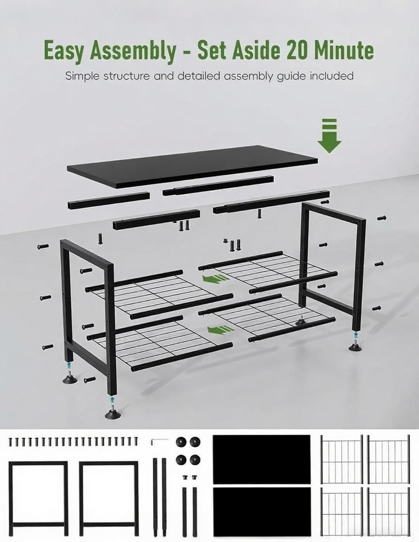 3-Tier Shoe Rack Bench - Entryway Organizer with Shoe Storage, Sturdy Shoe Shelf for Front Door, Small Space Saving Furniture, Black, Holds 286lbs,27.2" x 12.0" x 15.9"