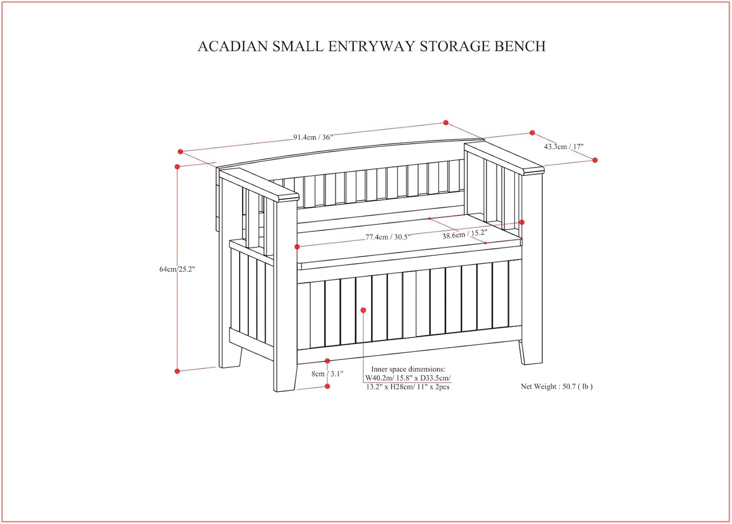SIMPLIHOME Acadian Entryway Storage Bench - 36 inch Wide Solid Wood Small Hallway Seat in Brunette Brown, Transitional Bench for Mudroom with Lift-Up Lid, 2 Compartments and Slatted Backrest