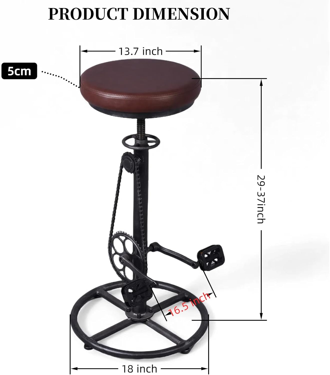 Vintage Bar Stools Swivel PU Seat 29-37inch Height Adjustable Extral Tall Bicycle Stool with Bikepedal Kitchen Island Counter Stool Shop Chairs
