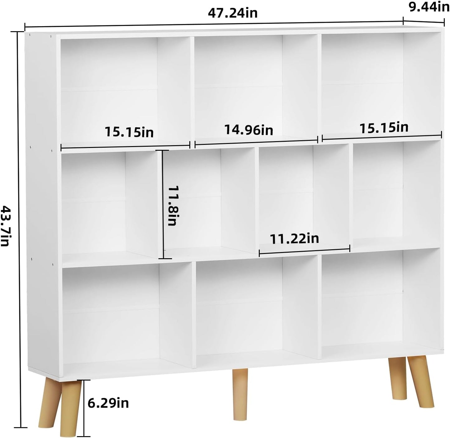 YAHARBO 10 Cube White Bookshelf,3 Tier Book Shelf with Legs,Modern Minimalist Bookcase,Open Book Shelves Storage Organizer,Frees Standing Wooden Display Bookcases for Small Space,Bedroom,Living Room