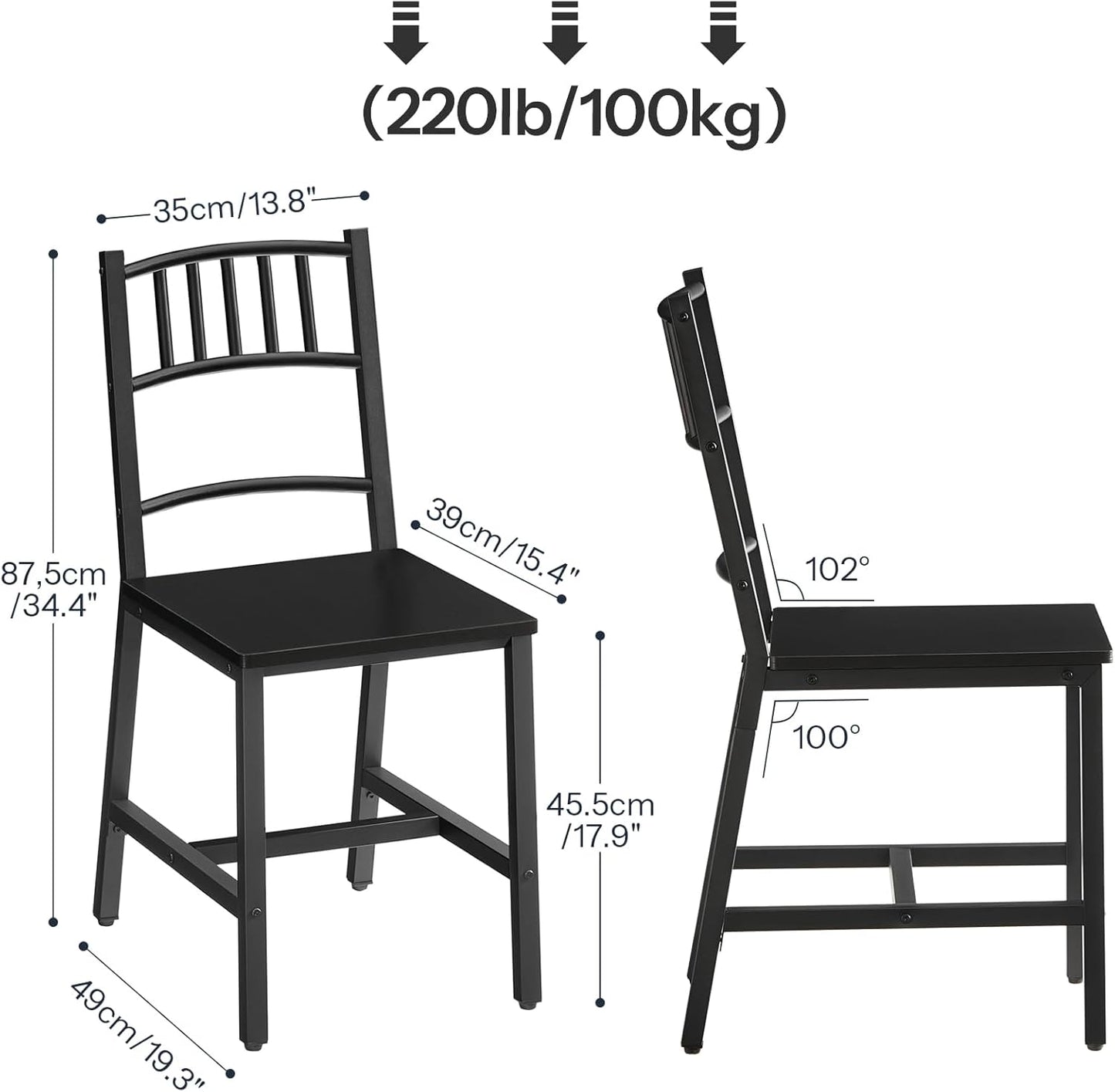 HOOBRO Kitchen Chairs Set of 2, Wooden Dining Room Chairs with Metal Frame, Dining Chairs with Back, Easy to Assemble, Farmhouse Dining Chairs for Kitchen, Living Room, Black BB39CD01