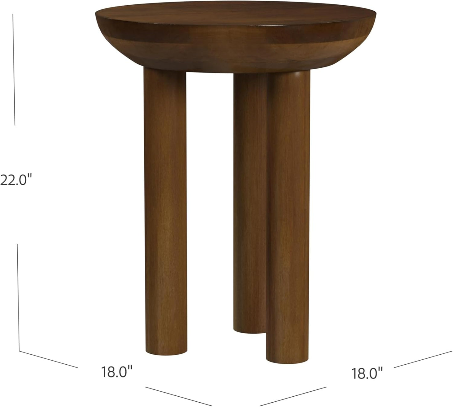 HomePop Walnut Mango Wood 3-Leg End/Side Round Table