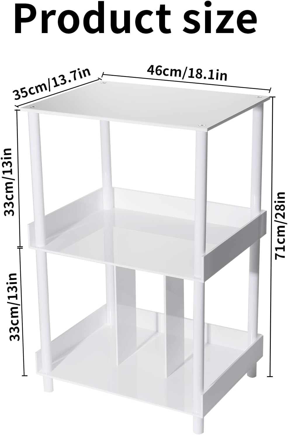 Antilope 18x14 White Acrylic Record Player Stand with Vinyl Storage, 3 Tiers Turntable Stand Holder Up to 200 Albums, Large Record Player Table Cabinet Organizer for Living Room Bedroom Corner