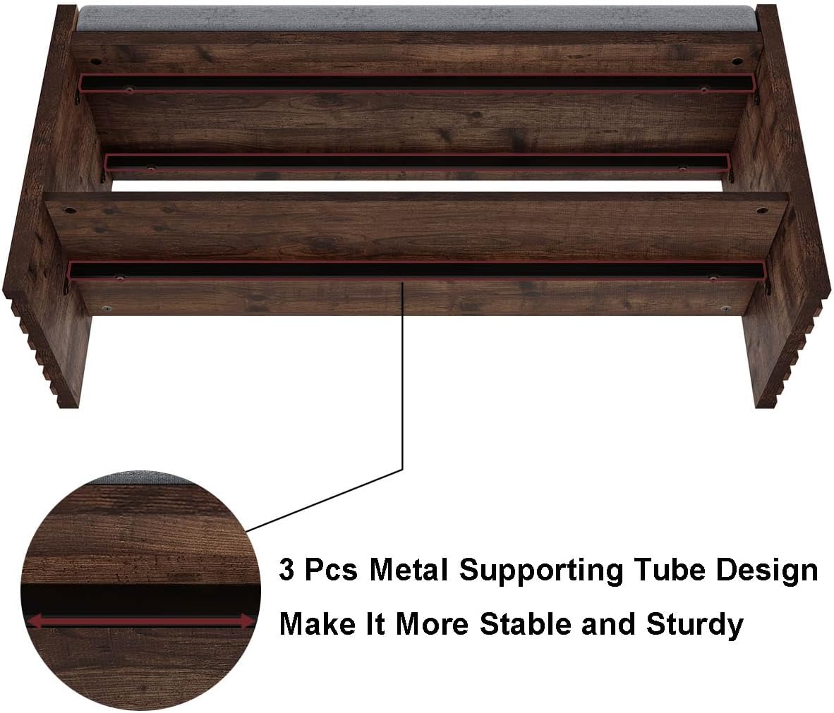 BON AUGURE Entryway Bench with Shoe Storage, 2-Tier Shoe Rack Bench with Cushion, Wood Benches for Bedroom, Living Room, Mudroom, Hall (Rustic Oak, 40 in Wide)