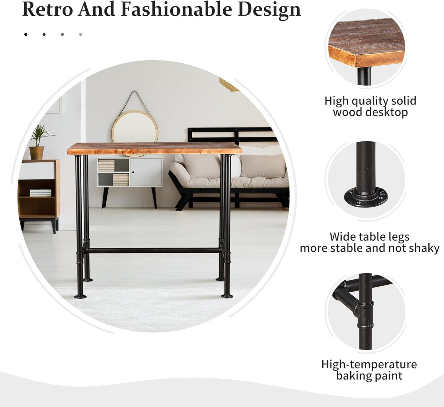 5 Pieces Industrial Dining Table Set Rustic Rectangular High Pub Table with Chairs Farmhouse Meeting Computer Desk and Stools for Office