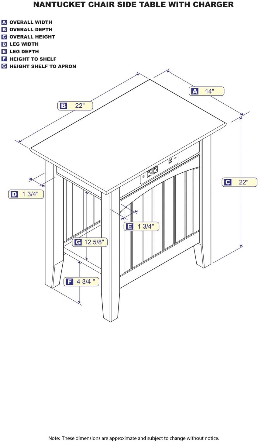 AFI Nantucket End Table with Built-in Charger in Driftwood