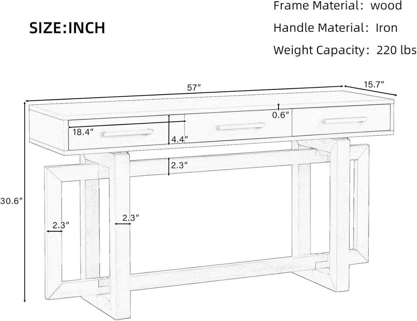 Merax 57” Entryway Console Sofa Table with Storage Drawers, Long Narrow Behind Couch Furniture for Living Room, Entrance, Hallway, Front Door, Black