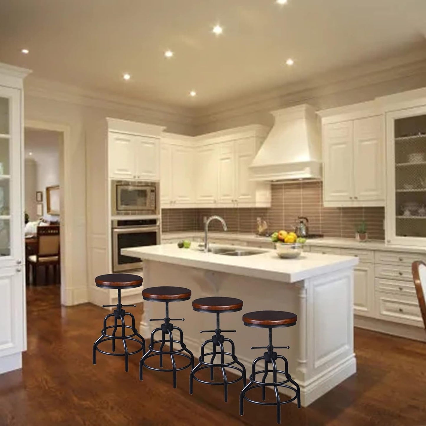 LOKKHAN Vintage Industrial Bar Stool - Rustic Swivel - Round Wood Metal - Kitchen Counter Height Adjustable - Pipe Stool - Cast Steel - 20-27 Inch (Set of 2)