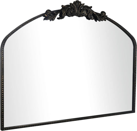 AIXI HOME Vintage Black Arched Mirror 36"X29", Antique Baroque Mantel Wall Mirror with Black Brush Gold Metal Ornate Frame for Entryway/Fireplace/Living Room/Hallway/Bathroom/Bedroom