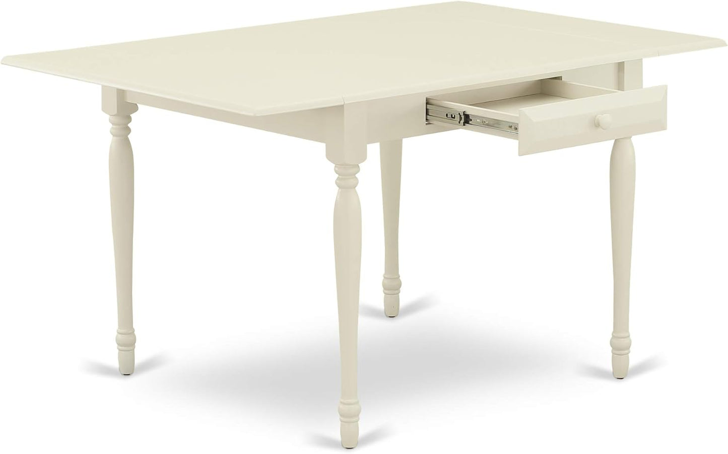 East West Furniture MZKE3-LWH-W 3 Piece Kitchen Table & Chairs Set Contains a Rectangle Dining Table with Dropleaf and 2 Dining Room Chairs, 36x54 Inch, Linen White