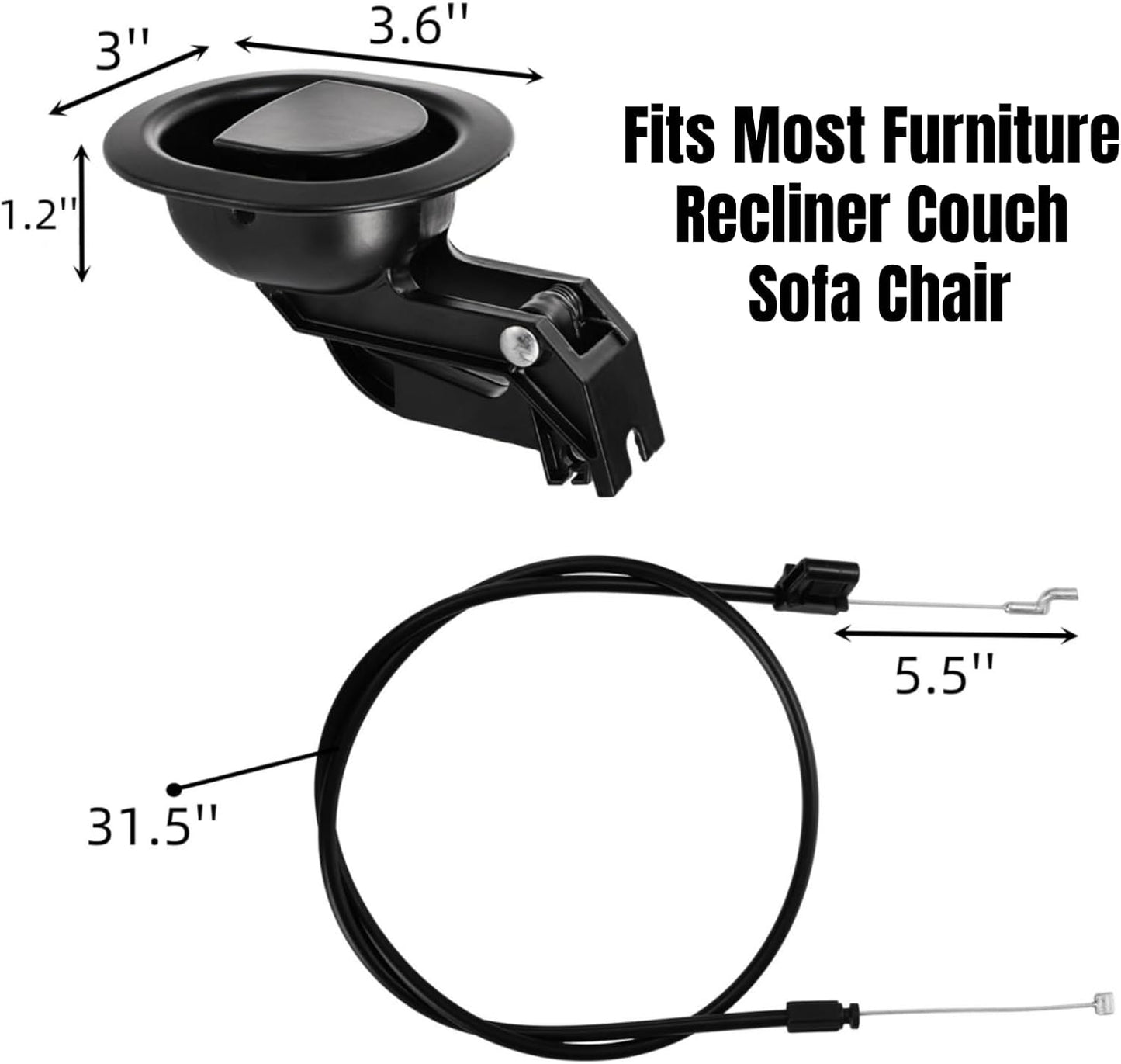 2 Sets of Metal Recliner Release Pull Handle, Universal Heavy Duty Sofa Release Lever Pull Handle with Cable, Recliners Repair Replacement Parts Fits Most Furniture Recliner Couch Sofa Chair