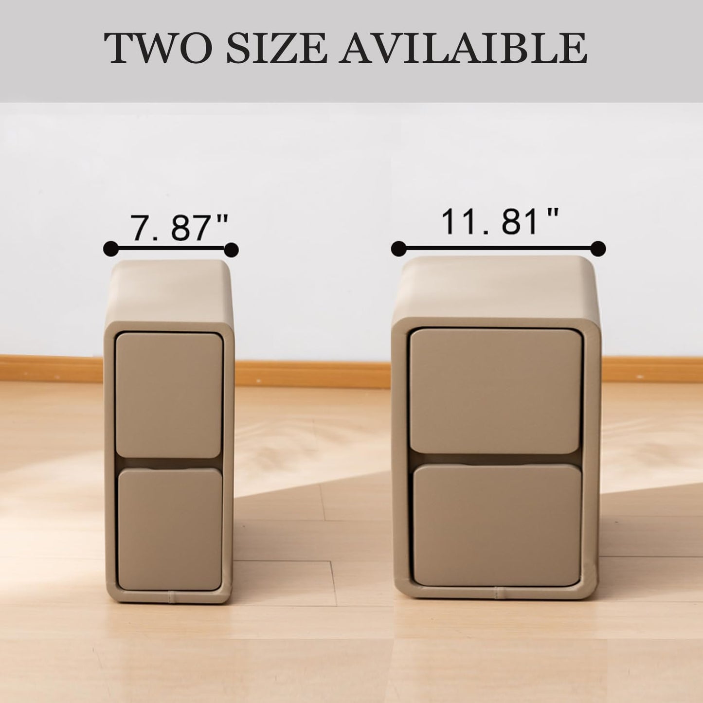 Narrow Nightstand, Solid Wood Night Stand for Small Spaces, Couch, Khaki Color 7.87in Wide