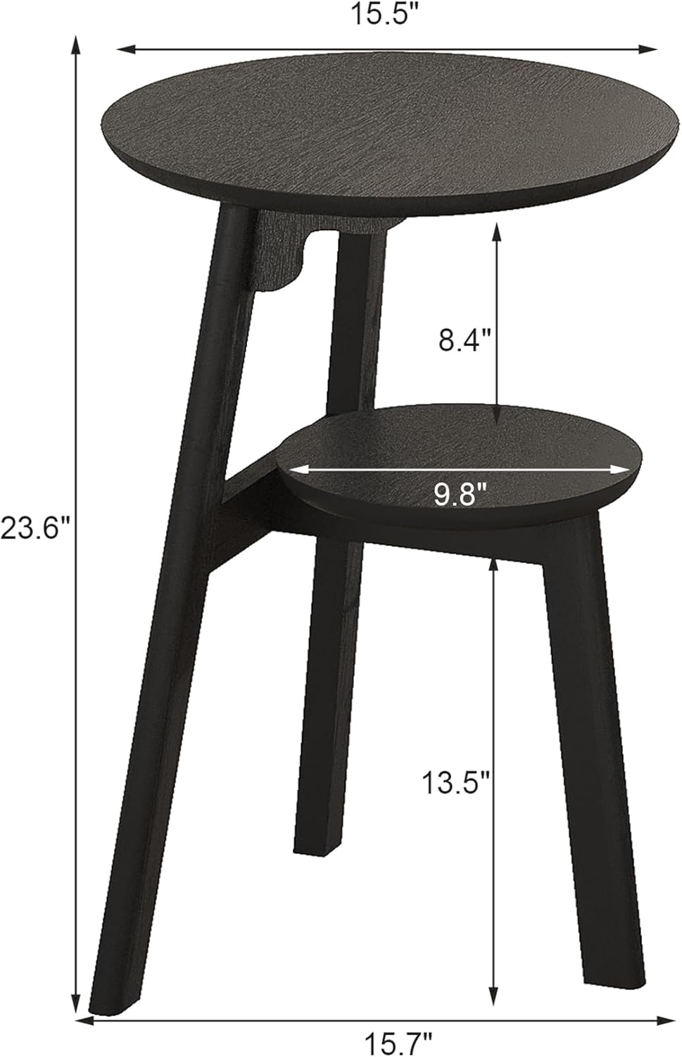 ChooChoo Round End Table for Small Spaces, Narrow Side Table, Accent Table Night Stand with 2 Tier Shelf for Bedroom and Living Room, Black