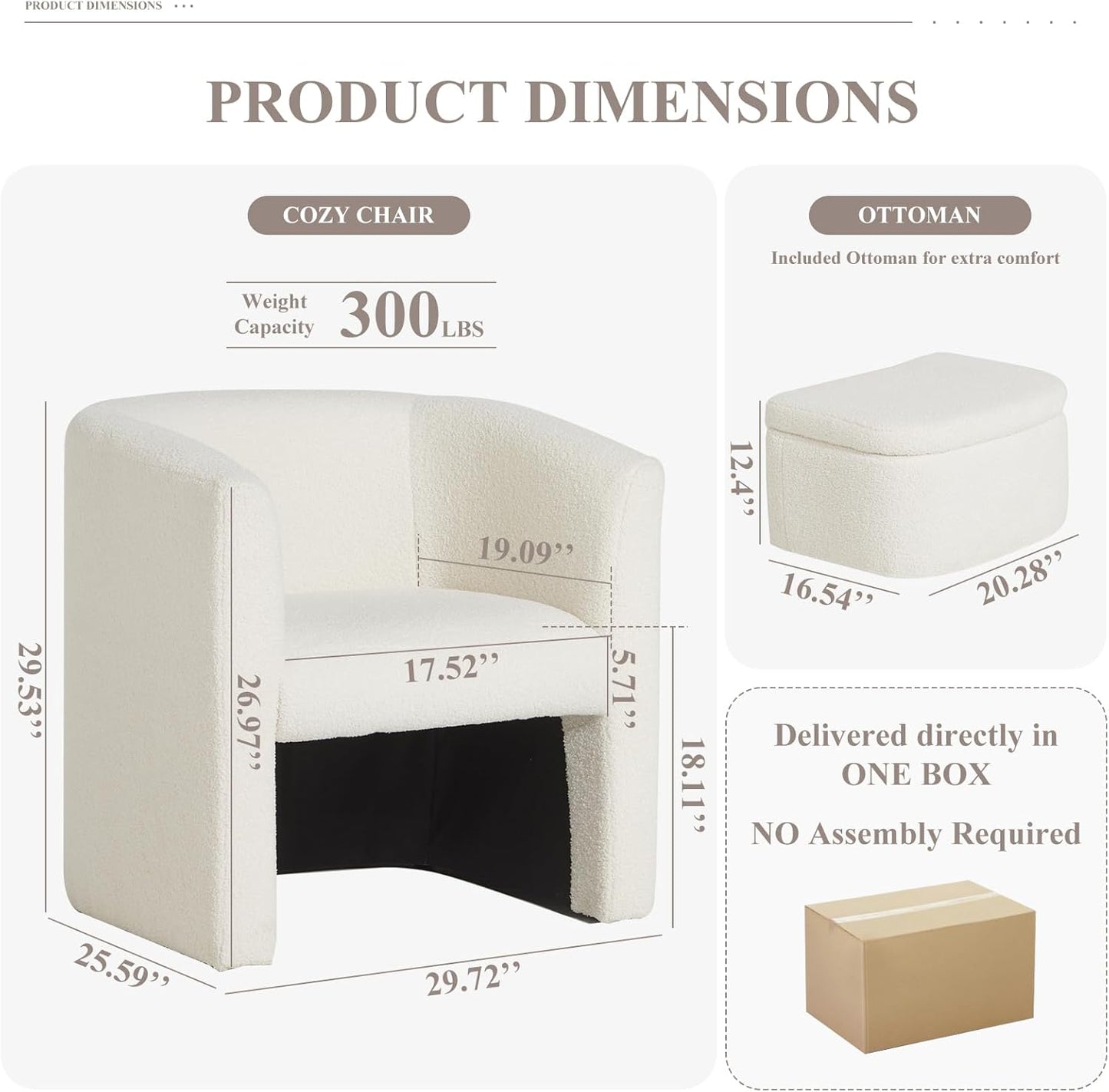 COLAMY Morden Velvet Barrel Accent Chair with Storage Ottoman Set of 2, Upholstered Living Room Side Chair, Single Sofa Armchair with Lounge Seat for Bedroom/Office/Reading Spaces, Cream