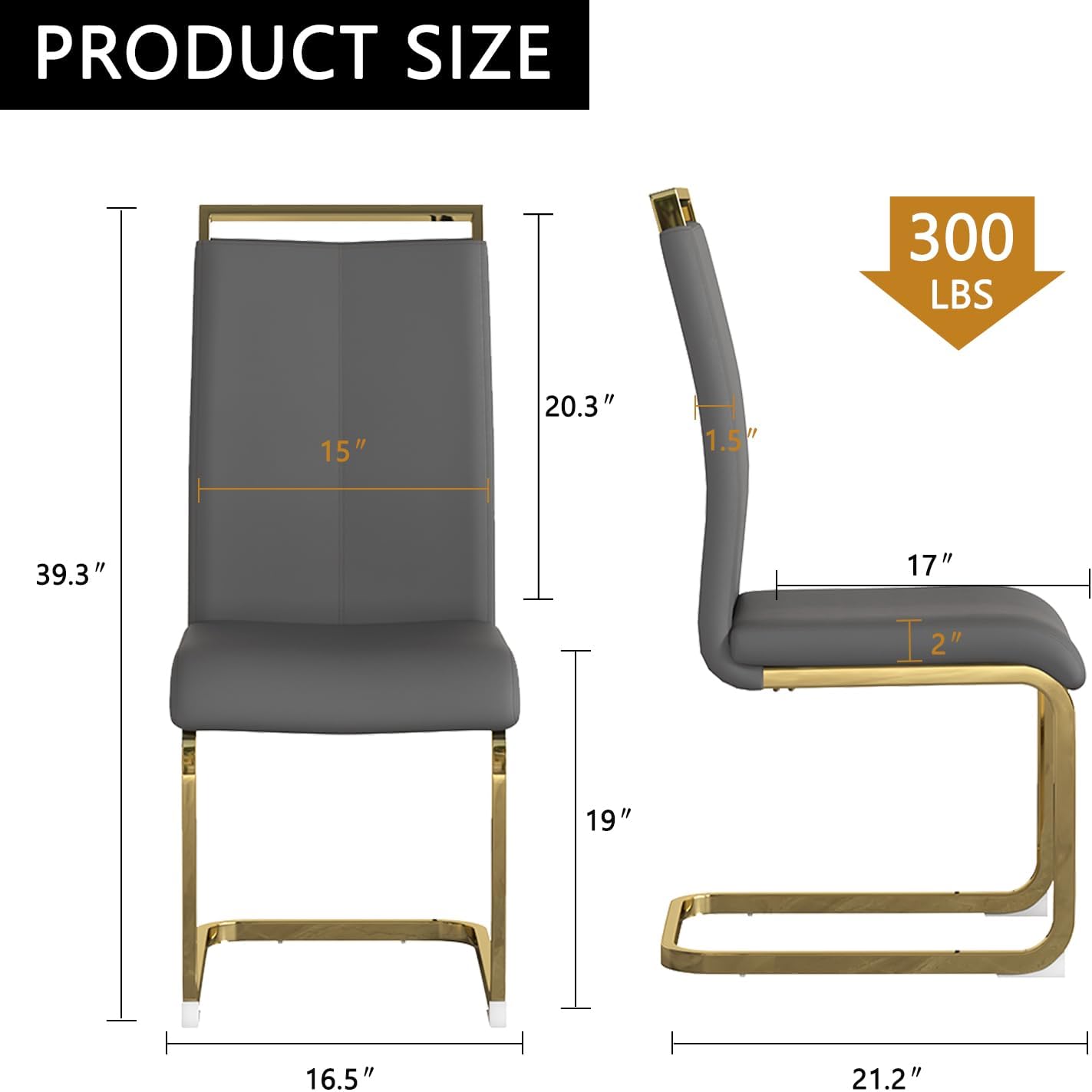 Modern Dining Chairs Set of 4,High Back Grey Kitchen Chairs,Faux Leather Side Chair with Gold Plated Metal Legs,Easy to Clean Upholstered Dining Chairs,Ideal for Living Room(Gold Leg)