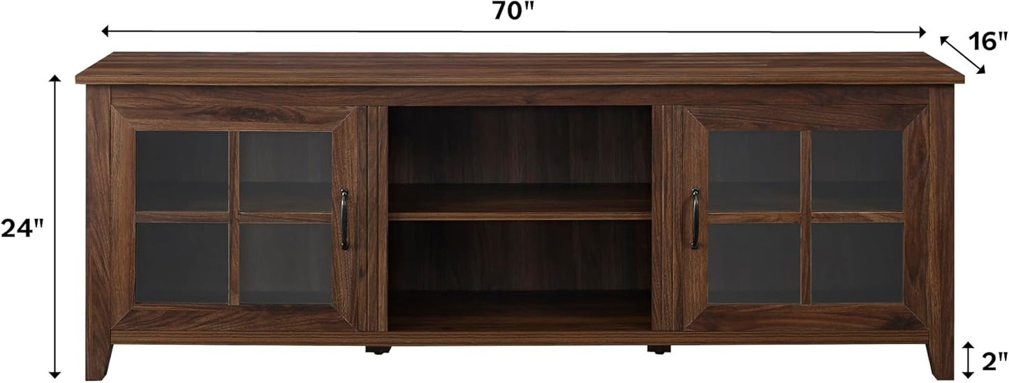 Walker Edison Portsmouth Classic 2 Glass Door TV Stand for TVs up to 80 Inches, 70 Inch, Dark Walnut