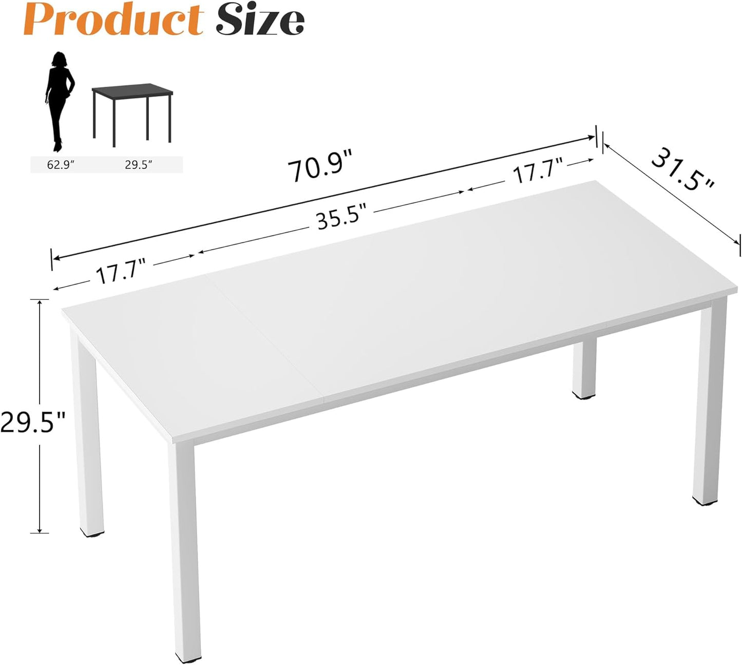 Need Large Computer Desk 70.8 x 31.5 inches Conference Table Large Office Desk Writing Table Workstation for Home Office,White ND-10FJGSAC3-180WW