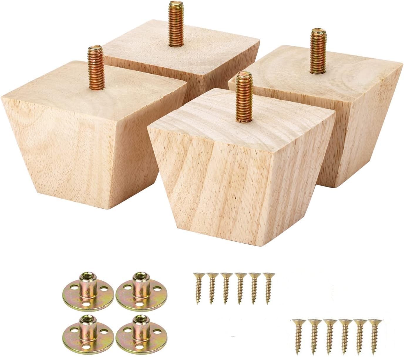 4PCS Wood Furniture Legs 2 inches Square Furniture Legs with Bolt Walnut Sofa Legs Couch Legs Replacement for Legs for Piano Bench, Chest-Turned-Coffee Table (Unfinished Wood Color)