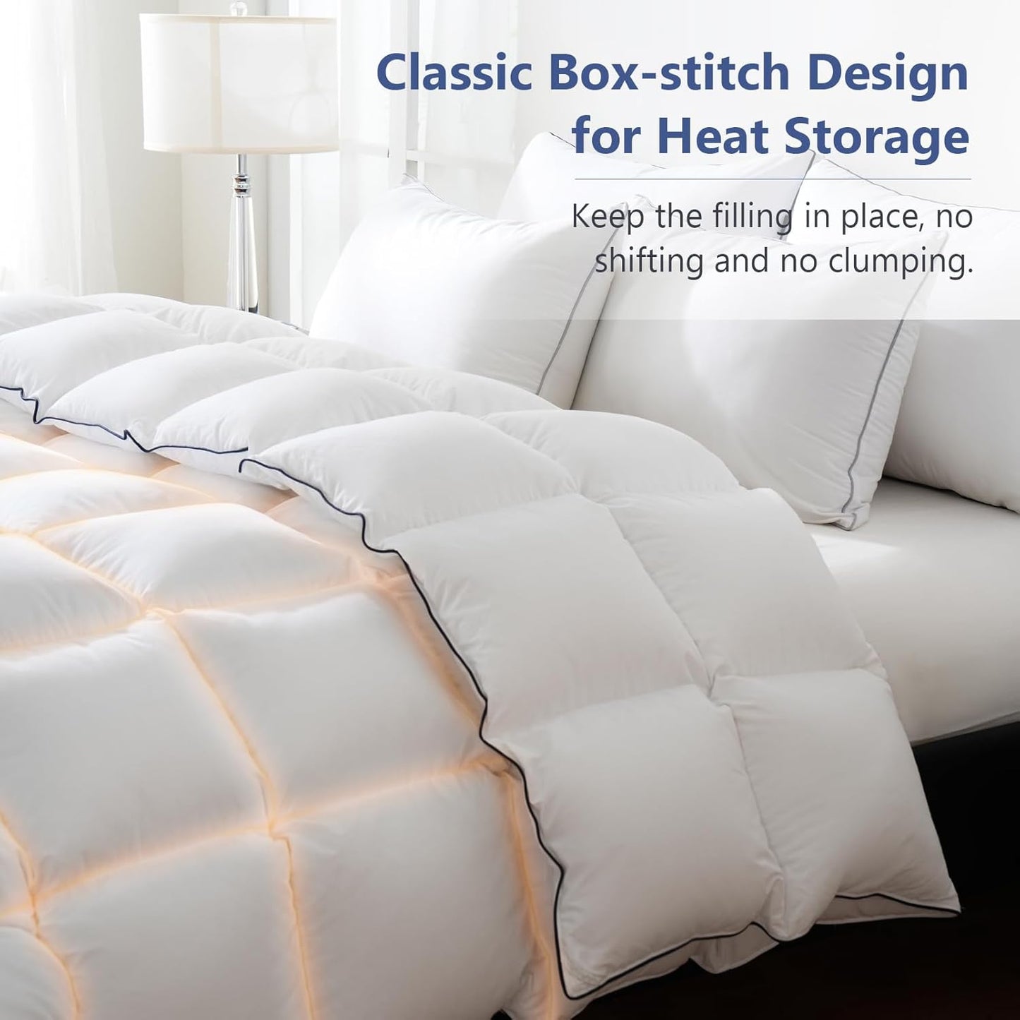 DOWNCOOL Feather Comforter California King, White Fluffy Duvet Insert with Ultra Soft 100% Cotton Cover, All Season Luxurious Hotel Bed Comforter with Corner Tabs, California King 104"x96"