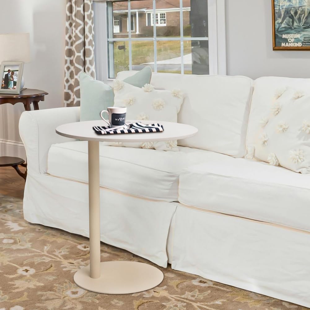 Marble Top Sofa Side Table | Robust Iron Base with Elegant Round Design for Living Room & Bedroom - Easy Assembly, Cream White