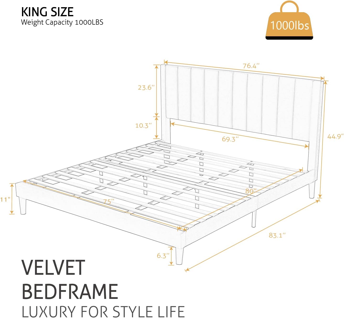 SHA CERLIN King Bed Frame/Velvet Upholstered Platform Bed Frame with Headboard/Strong Wood Slats Support/Mattress Foundation/No Box Spring Needed - Pink