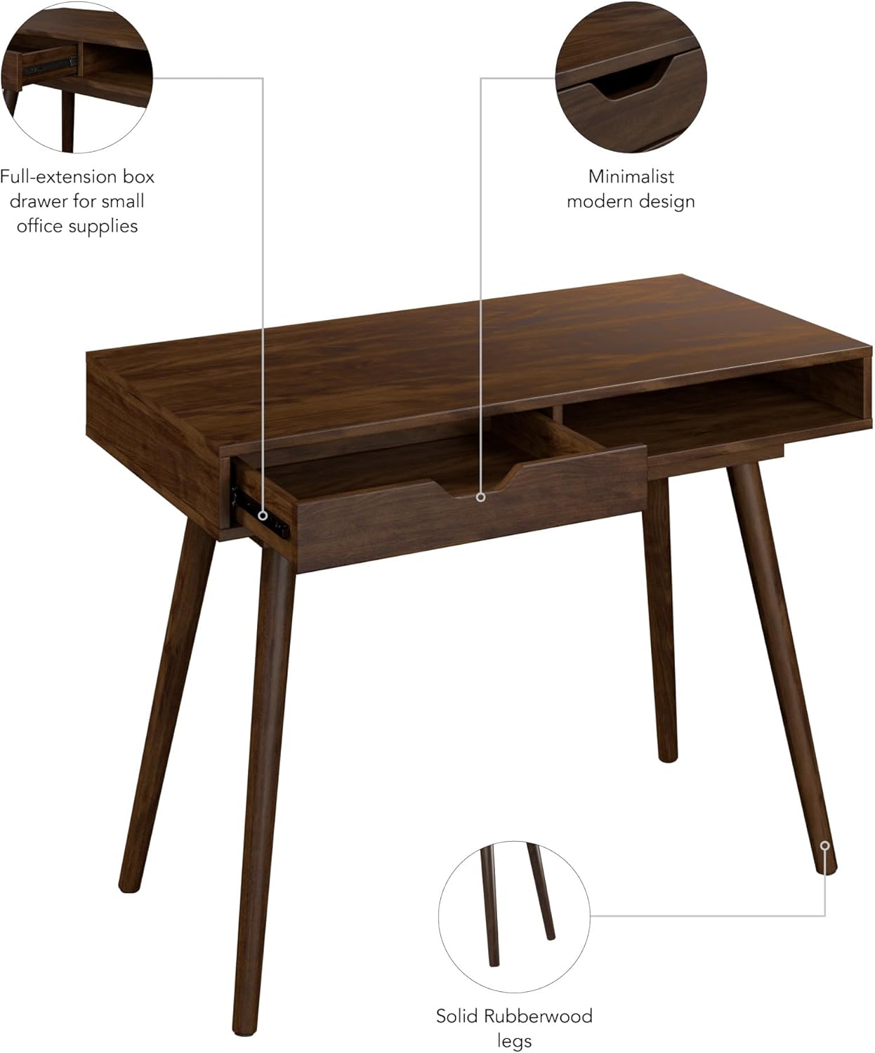 Bush Furniture Nora 40W Writing Desk in Dark Walnut | Computer Table for Home Office Workspace or Entryway
