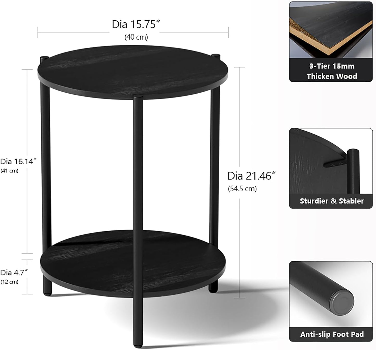 Round Side Table, 2-Tier Circle End Tables with Storage Wood Rustic Small End Tables Farmhouse Side Table for Living Room Bedroom Balcony Small Spaces