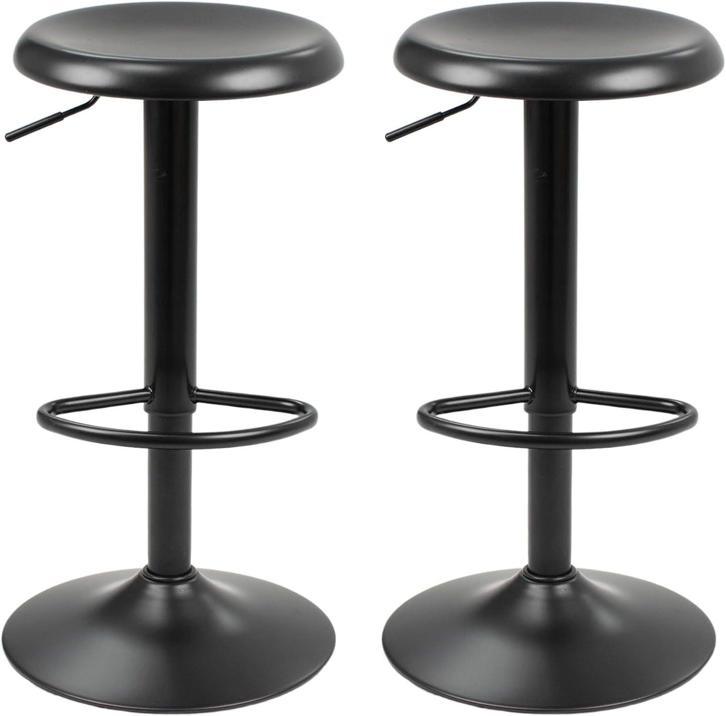 Bar Stools - 2 Pack, Adjustable Swivel Height Counter Bar Stool, Modern Metal Barstools, Backless Barstool for Bar, Kitchen Island, Pub, Black