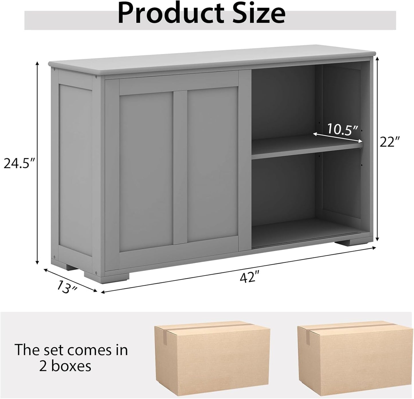 Costzon Sideboard Buffet Cabinet of 2, Wooden Kitchen Storage Cabinet with Adjustable Shelf, Sliding Barn Door, Accent Coffee Bar Cabinet Console Table for Living Room, Dining Room, Hallway (Grey)