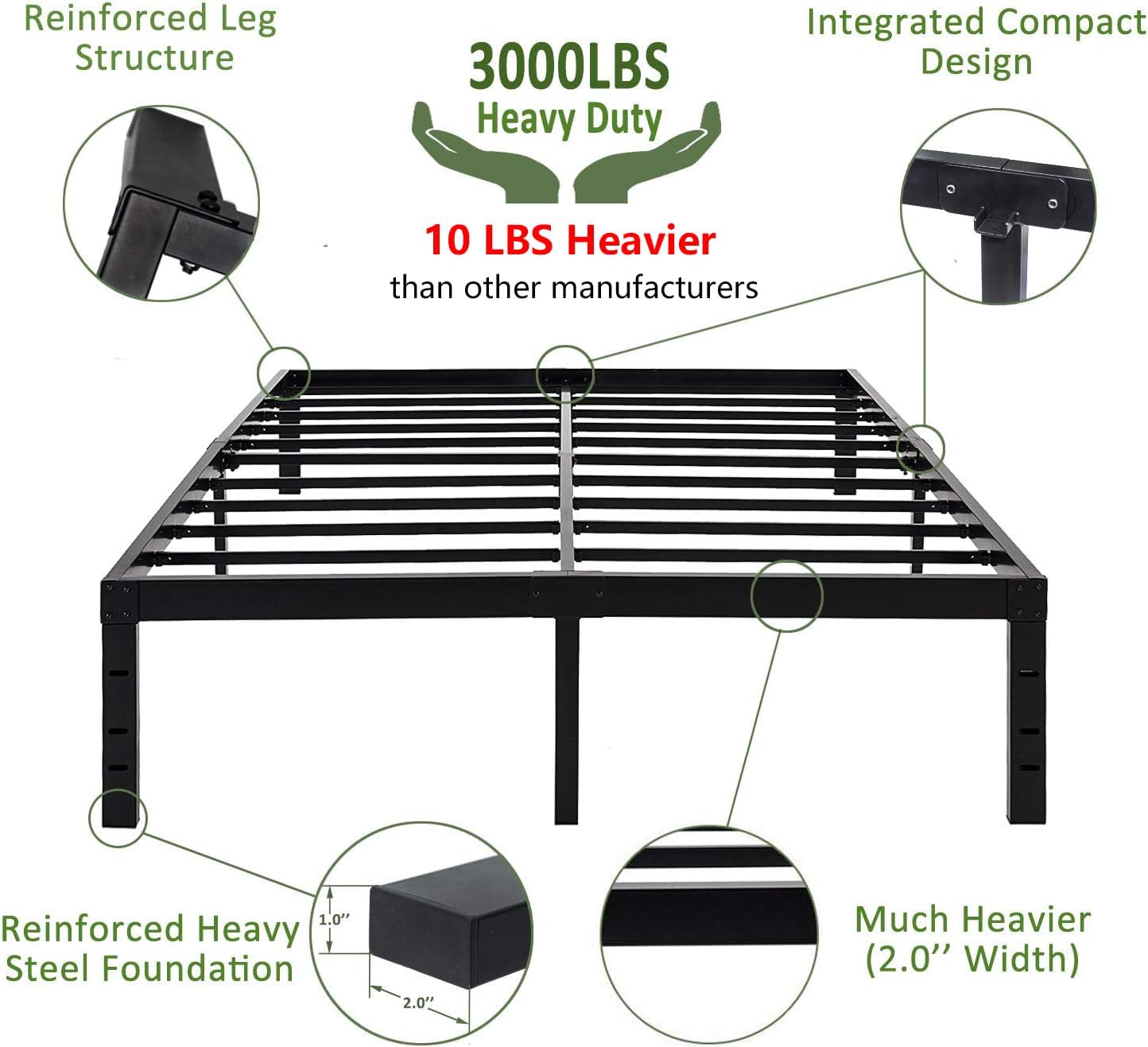 45MinST 18 Inch Platform Bed Frame/Easy Assembly Mattress Foundation / 3000lbs Heavy Duty Steel Slat/Noise Free/No Box Spring Needed,Cal King